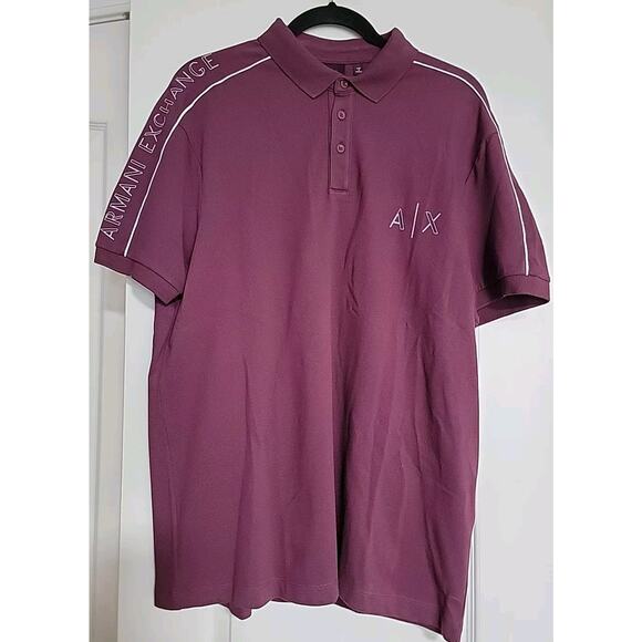 ARMANI‎ EXCHANGE A|X Mens Polo Maroon With White Piping Shoulder Logo Insert NWT - Picture 1 of 15